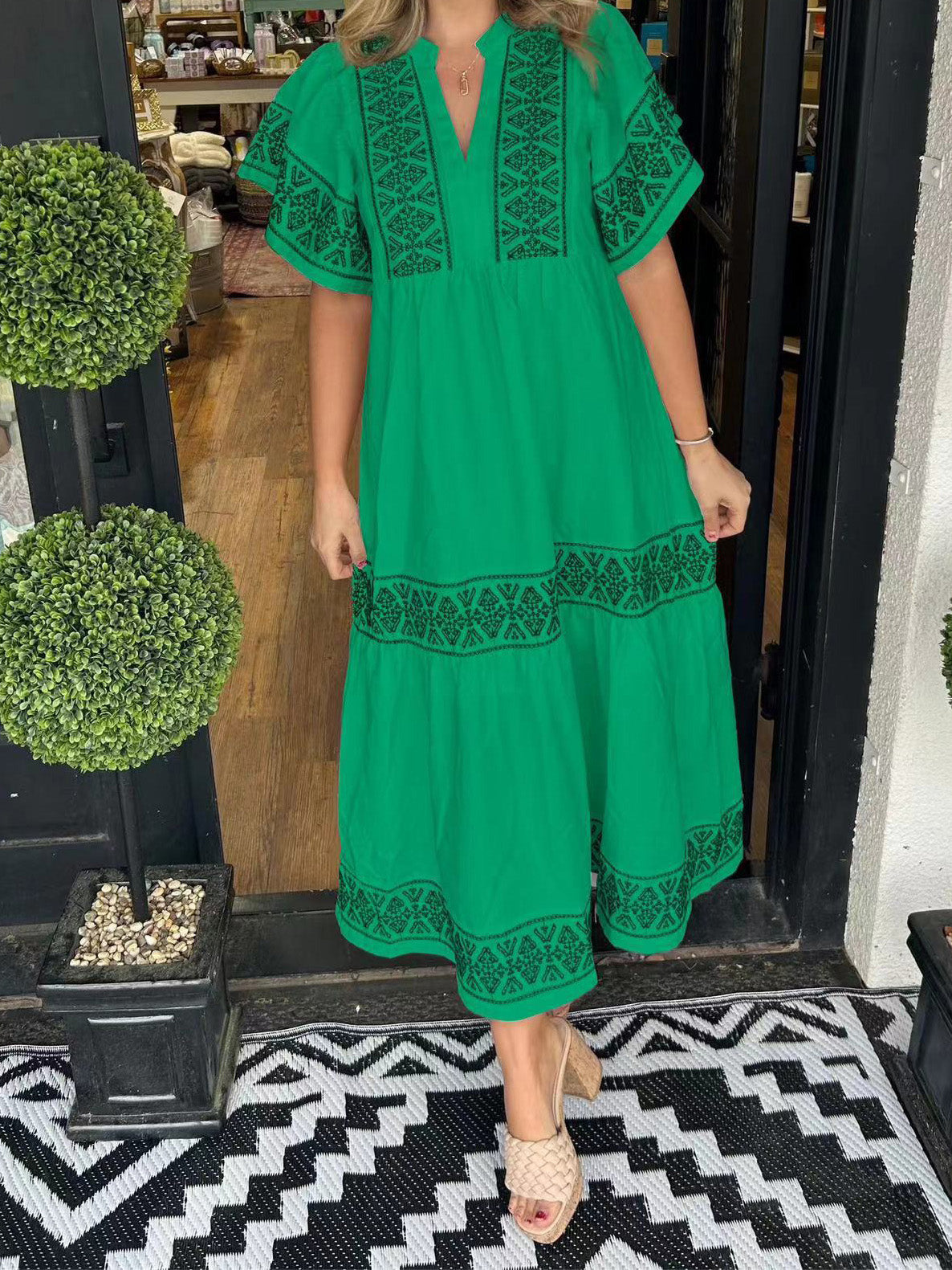 Graphic V-Neck Maxi Dress