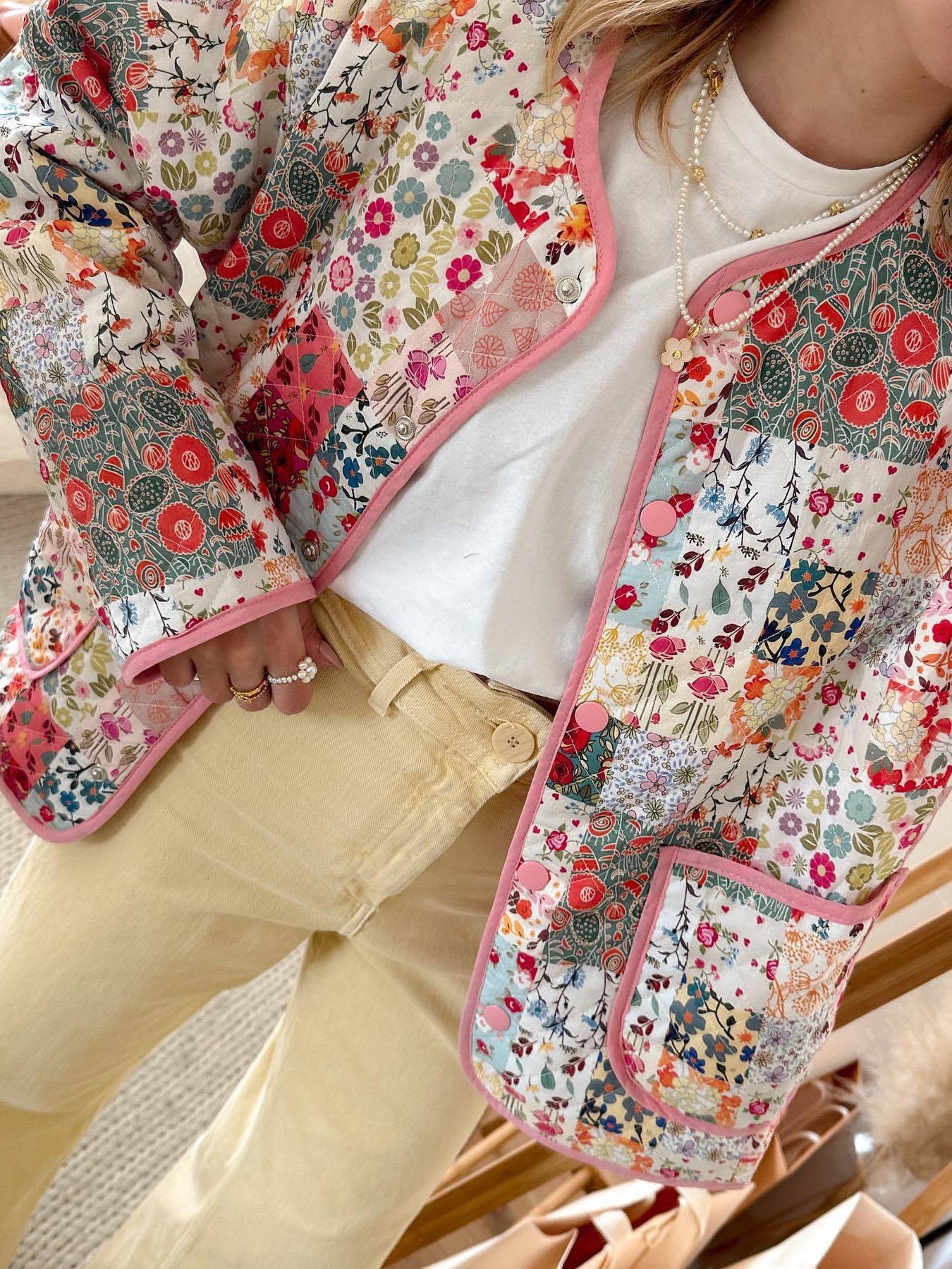 Floral Quilted Jacket and Mini Skirt Set