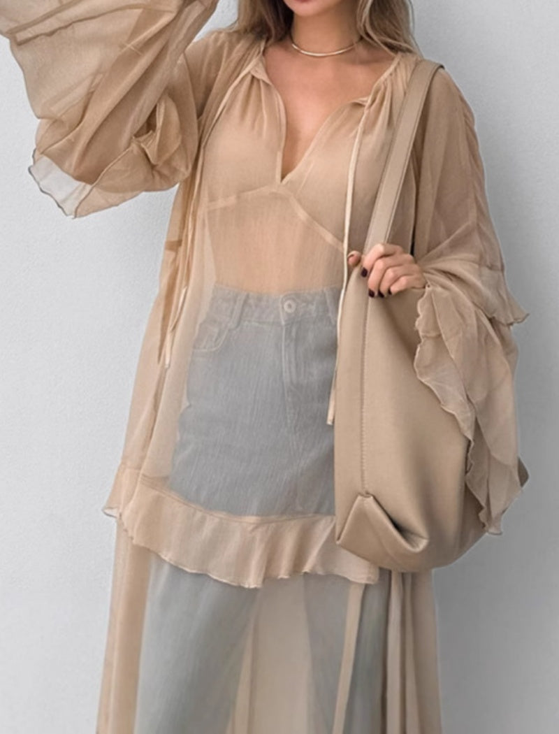 Pleated Sheer Mesh Maxi Dress
