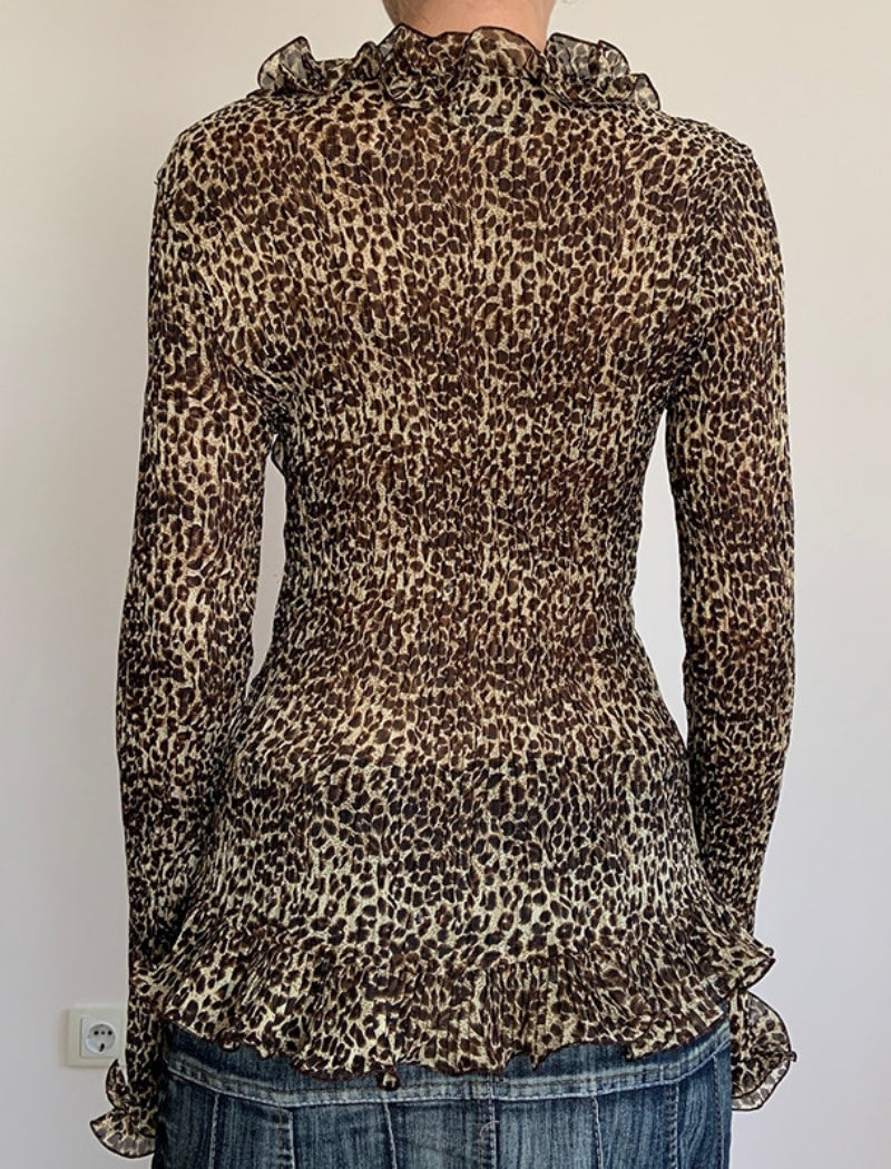 Ruffled Leopard Print Blouse