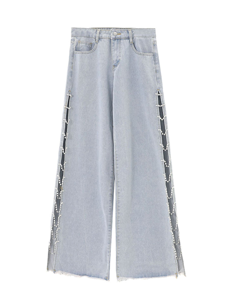 Side-Slit Chain-Detail Denim Pants