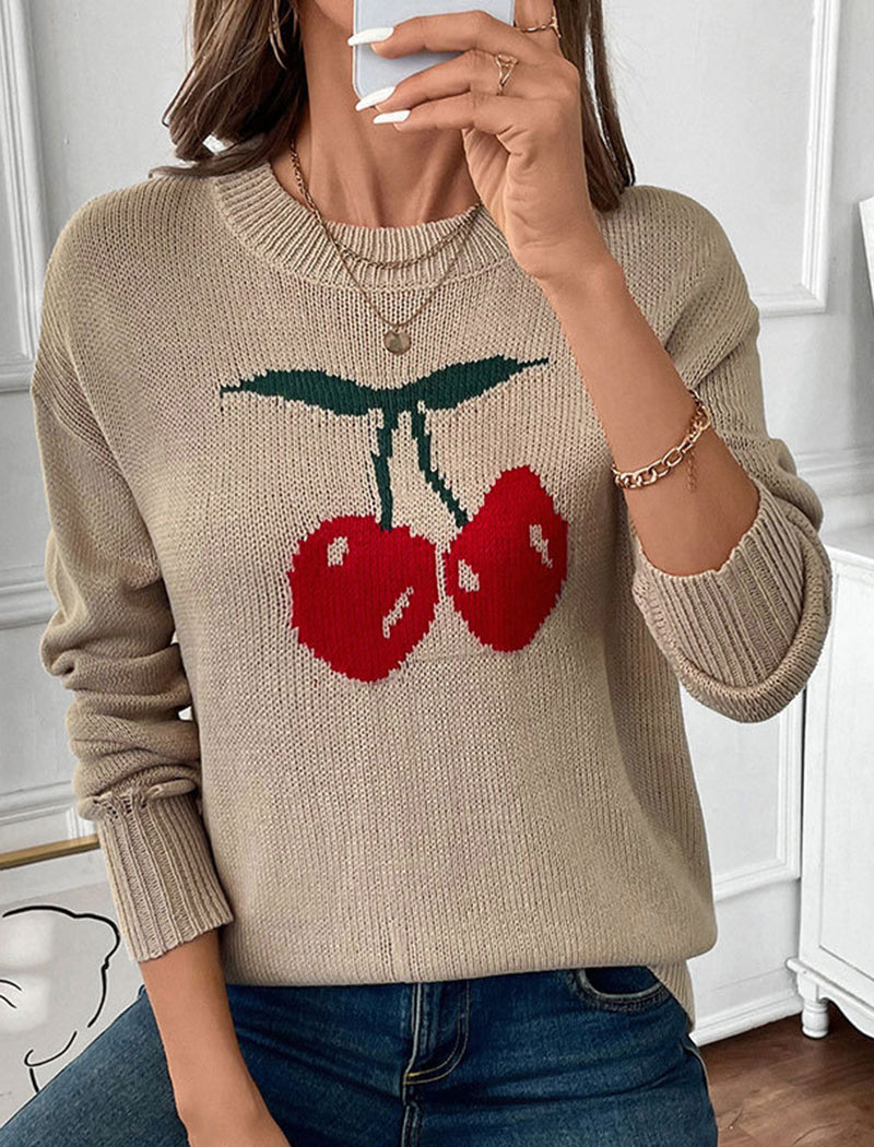 Round Neck Cherry Knit Pullover