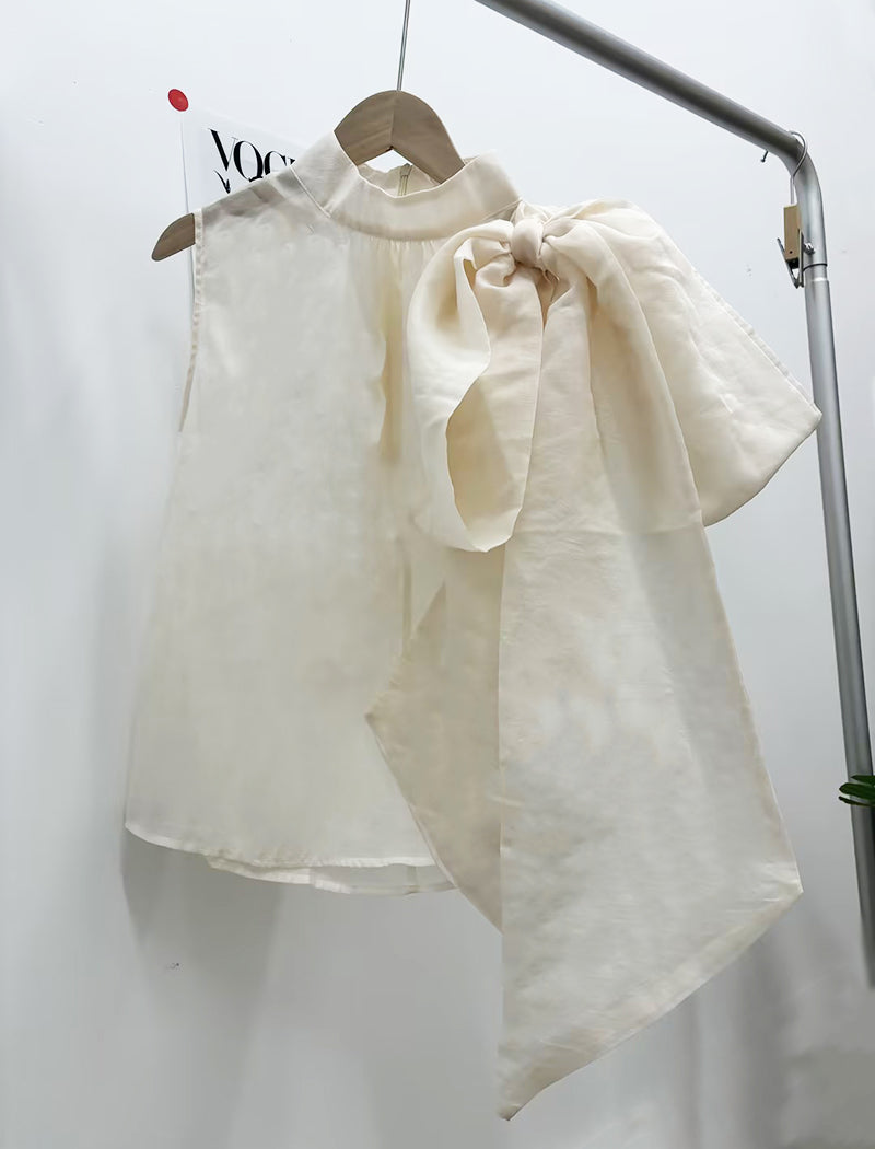 Solid Bow Sleeveless Top