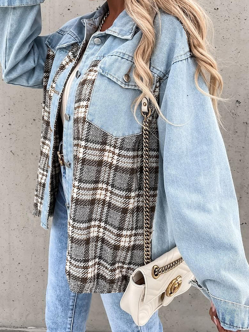 Plaid Patchwork Button-Up Jacket