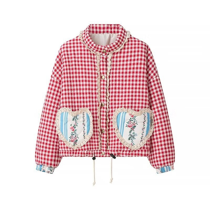 Gingham Jacket with Heart Patch Details