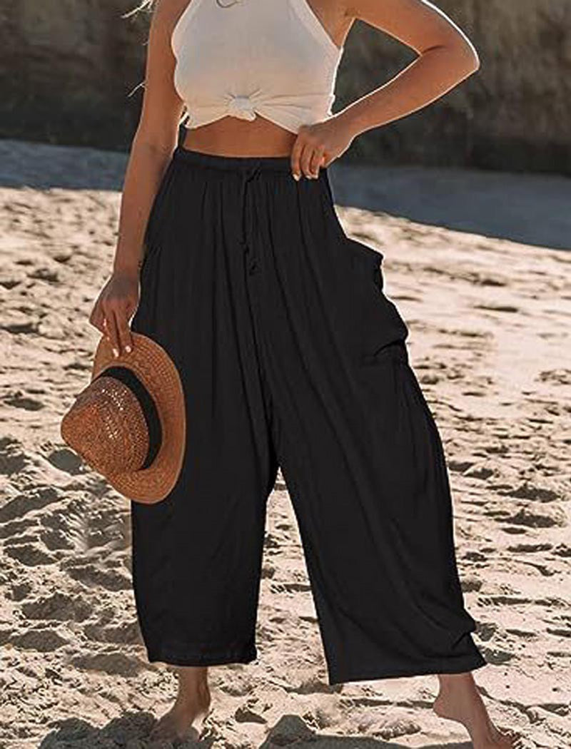 Drawstring Wide-Leg Cargo Pants