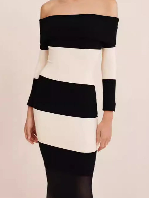 Off-Shoulder Striped Smocked Maxi Dress