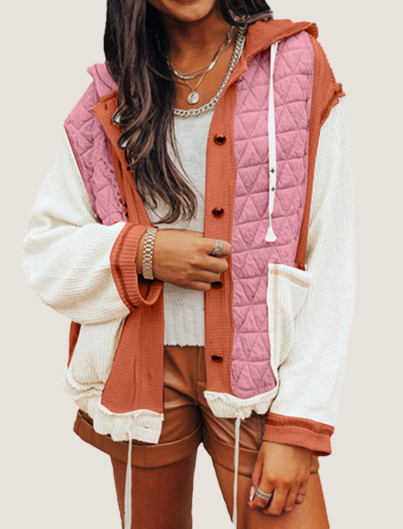 Quilted Colorblock Hooded Jacket