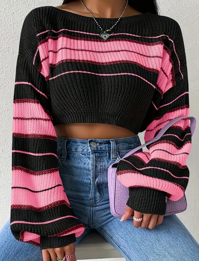 Color Block Striped Drop Shoulder Knit Sweater