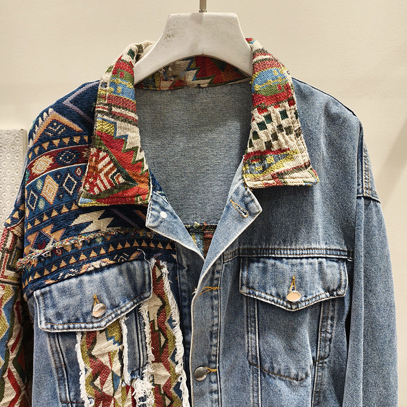 Tribal Print Denim Jacket