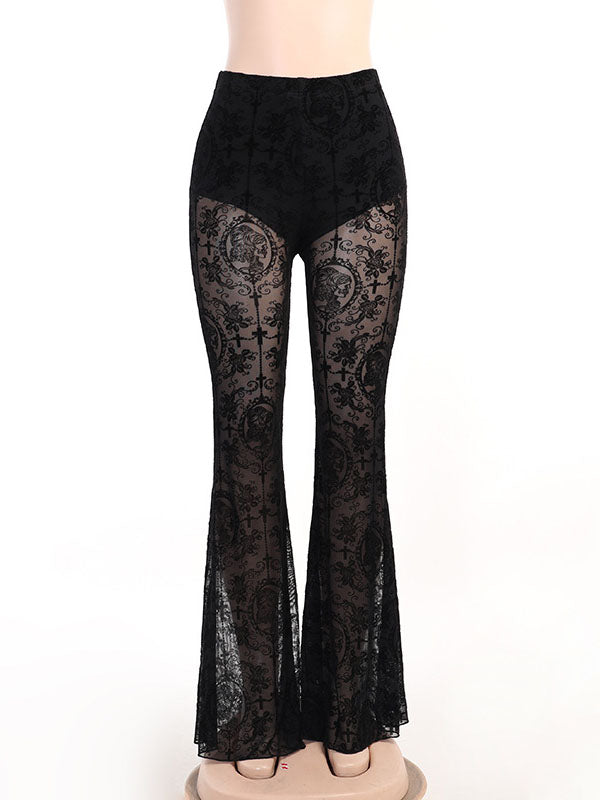 High-Rise Lace Flared Pants