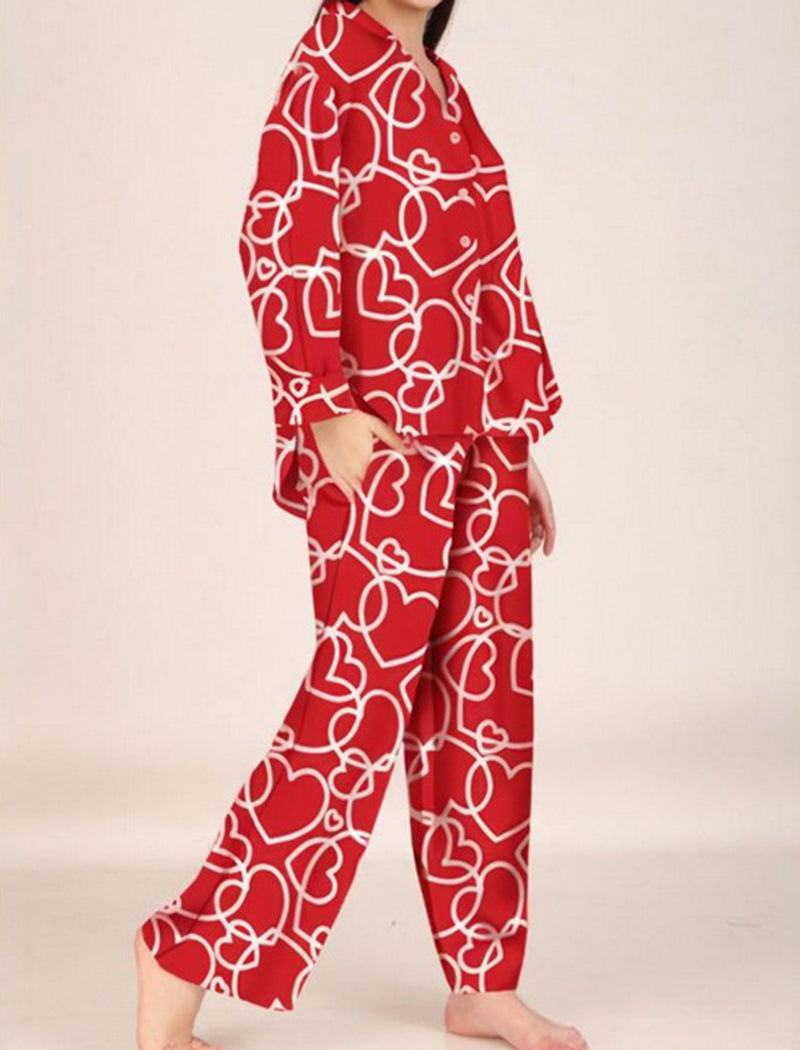 Heart Patterned Long-Sleeve Pajama Set