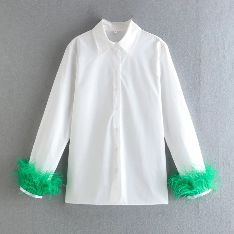 Feather Cuff Button-Down Shirt