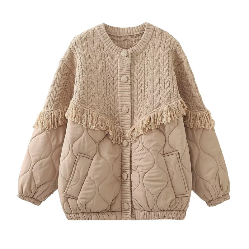Quilted Knit Jacket with Fringe
