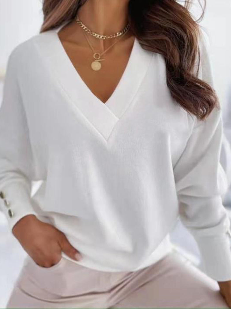 V-Neck Button Sweater