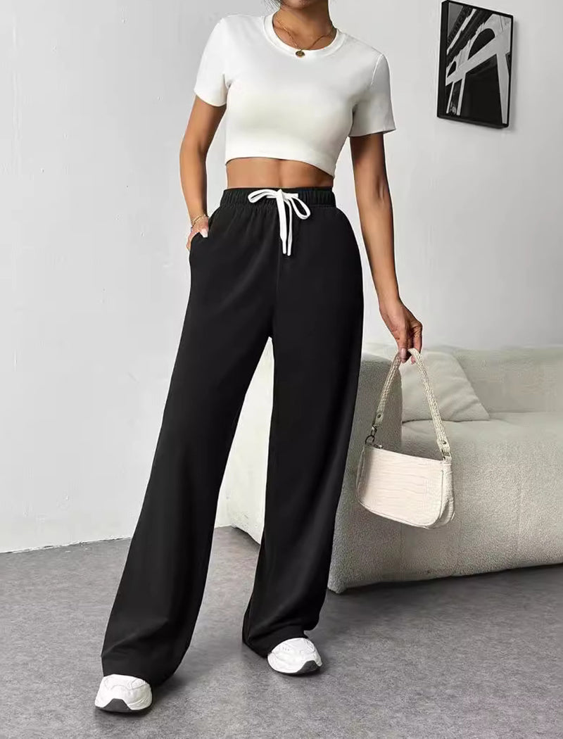 Drawstring High-Rise Wide-Leg Pants
