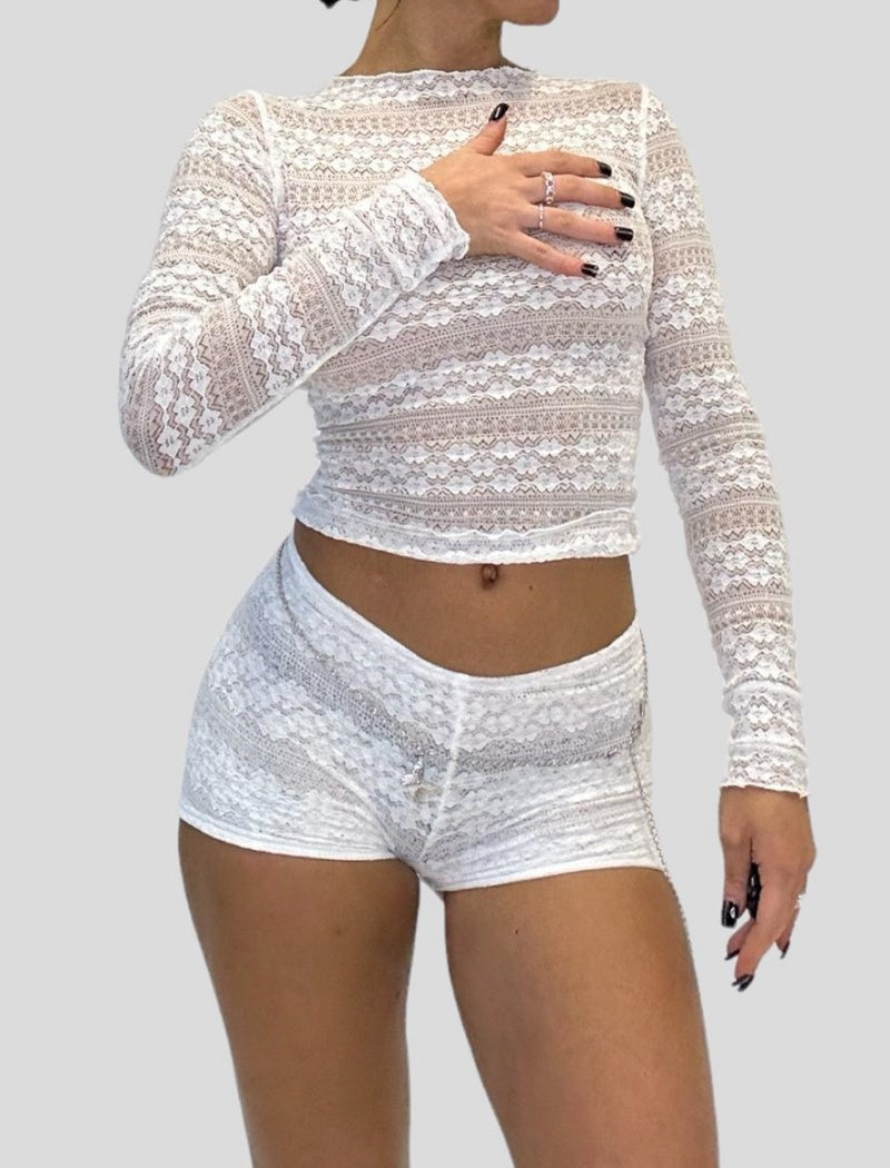 Lace Sheer Long Sleeve Crop Top
