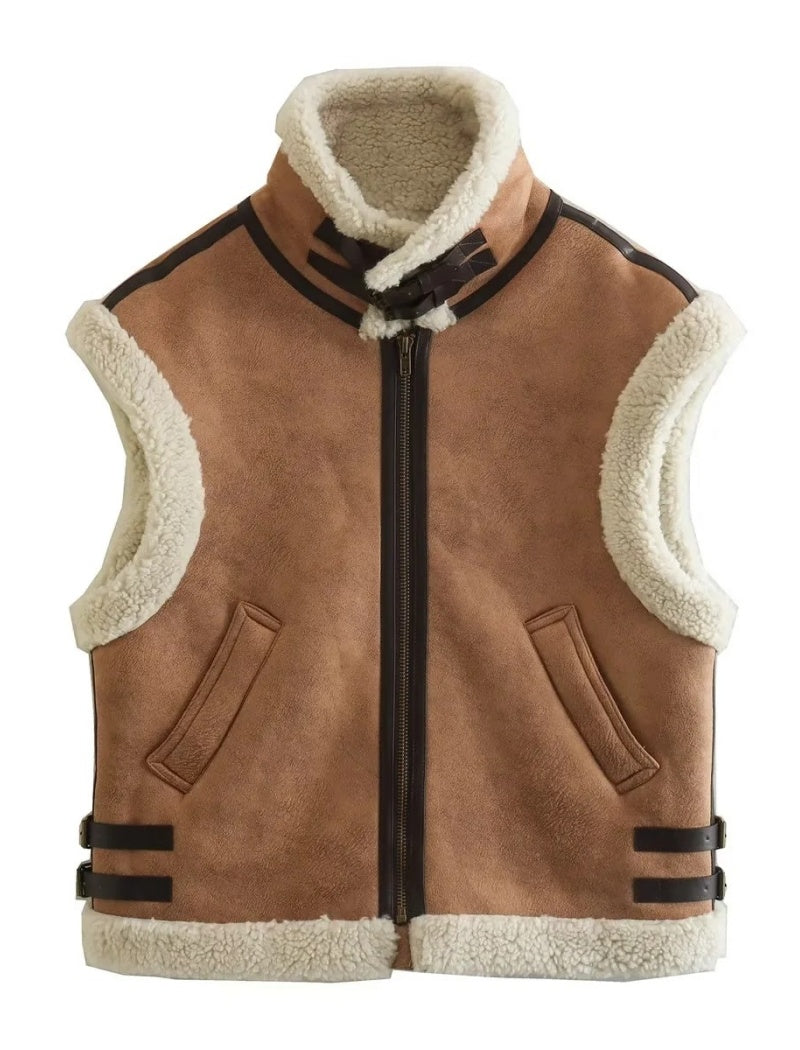 Faux Fur Quilted Sleeveless Vest