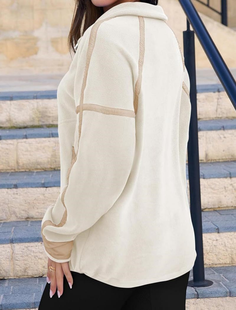 Long-Sleeve Mock Neck Color-Blocked Top