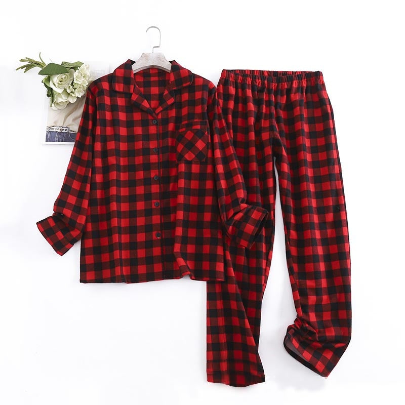 Loose Fit Plaid Long Sleeve Top and Pants Set