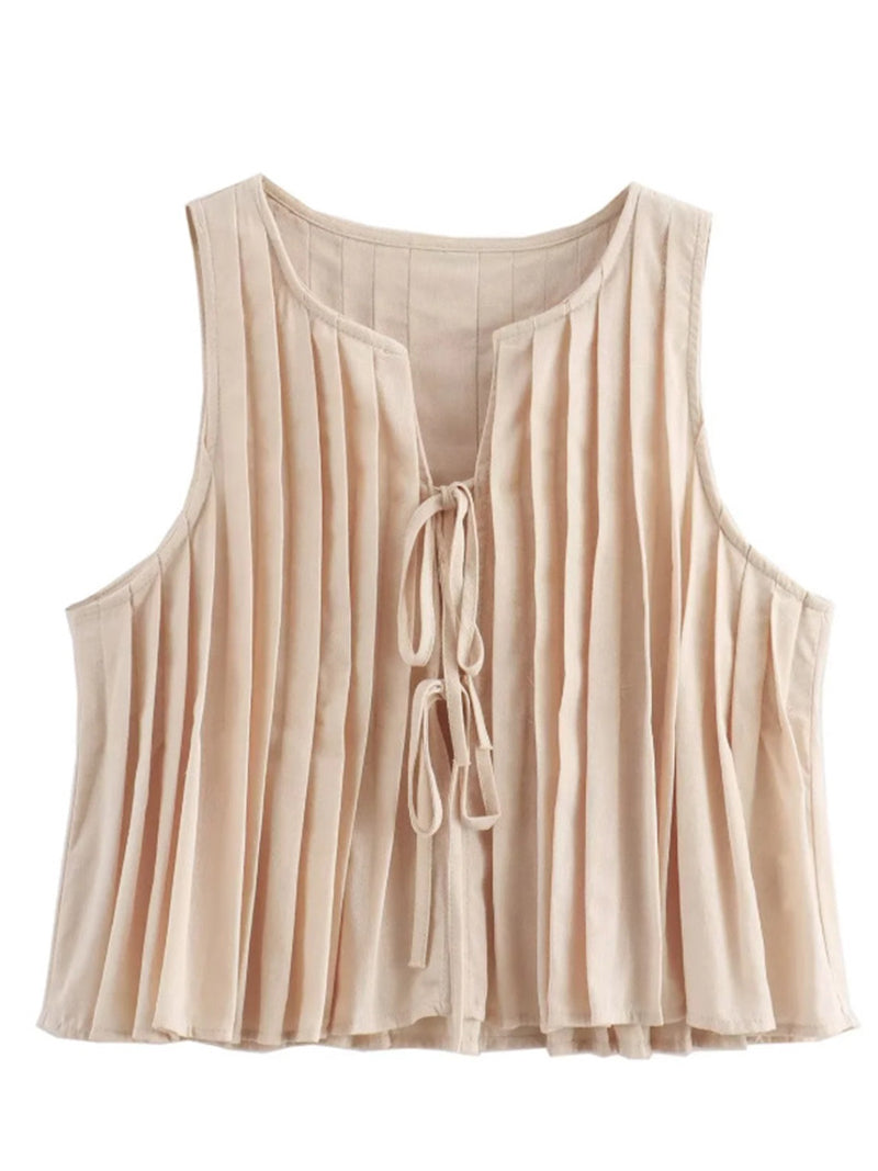 Pleated Tie-Front Vest