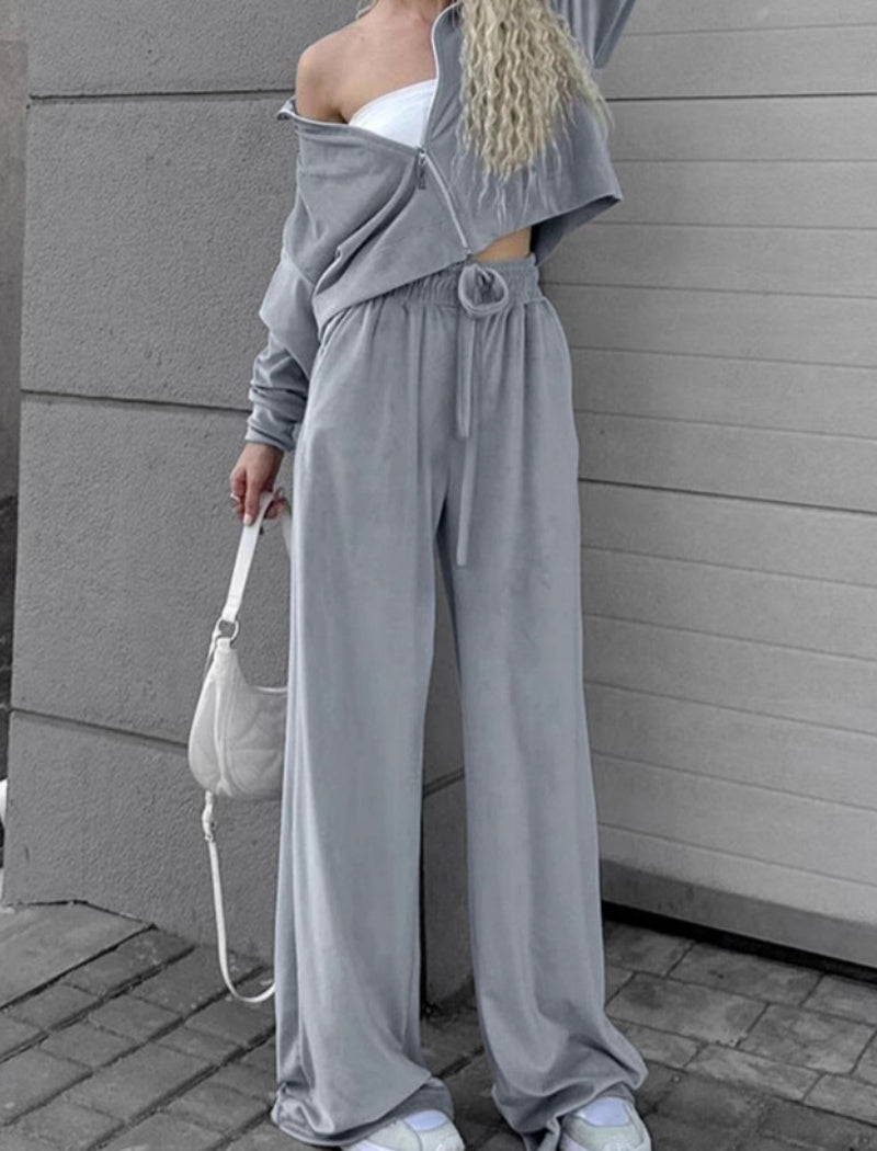 Off-Shoulder Top and Wide Leg Pants Set