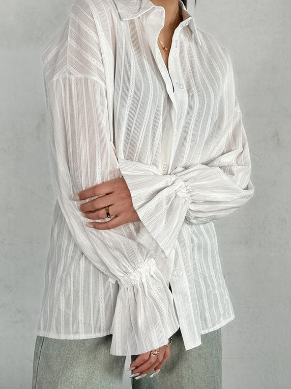 Striped Button-Up Long Sleeve Blouse