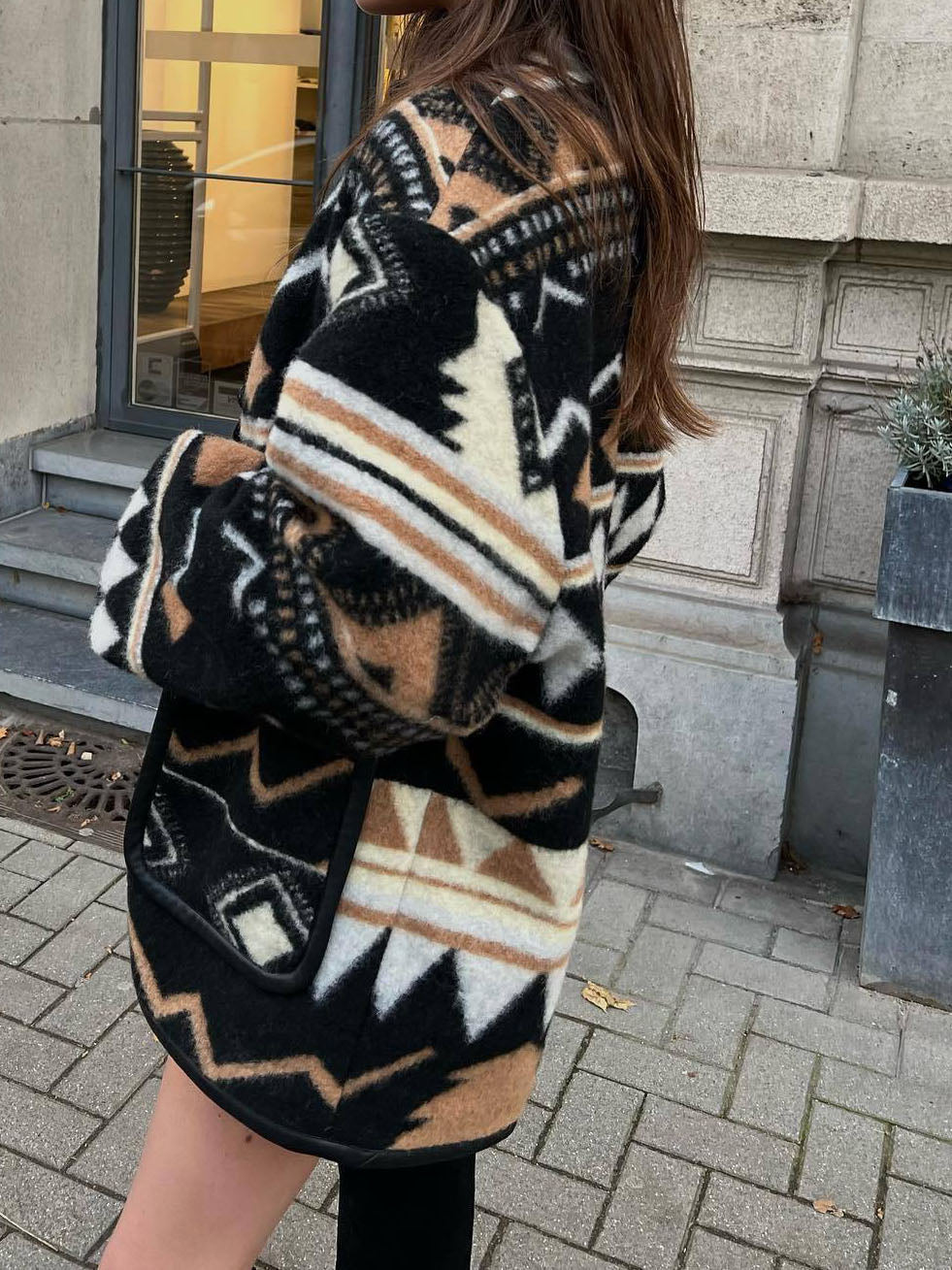 Aztec Patterned Oversized Coat