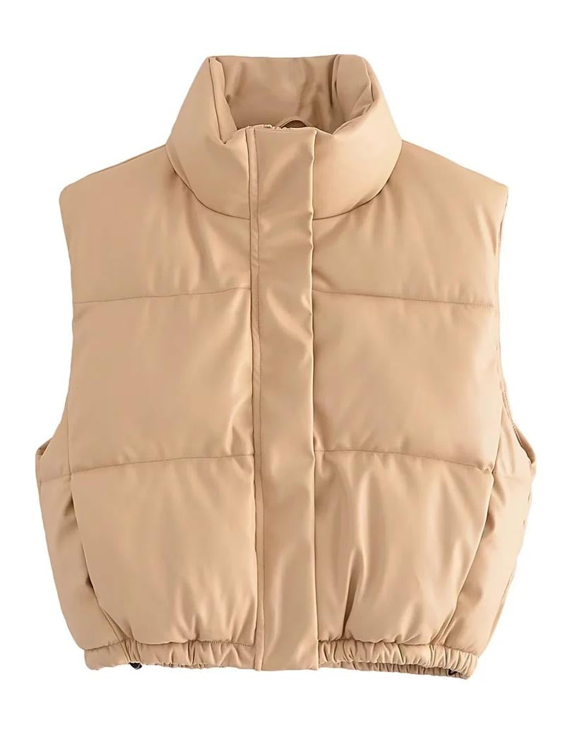 Cropped Padded Vest With High Collar