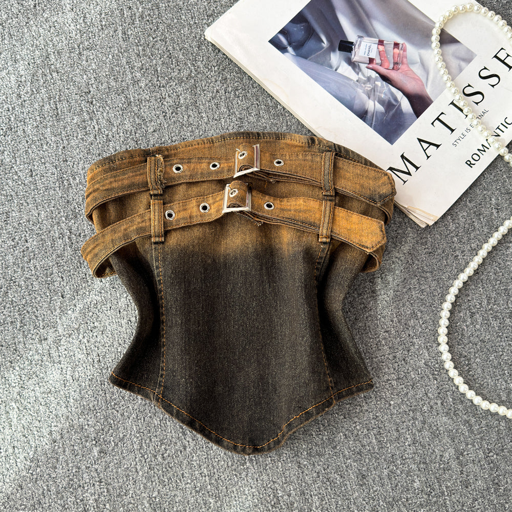 Double Buckle Denim Tube