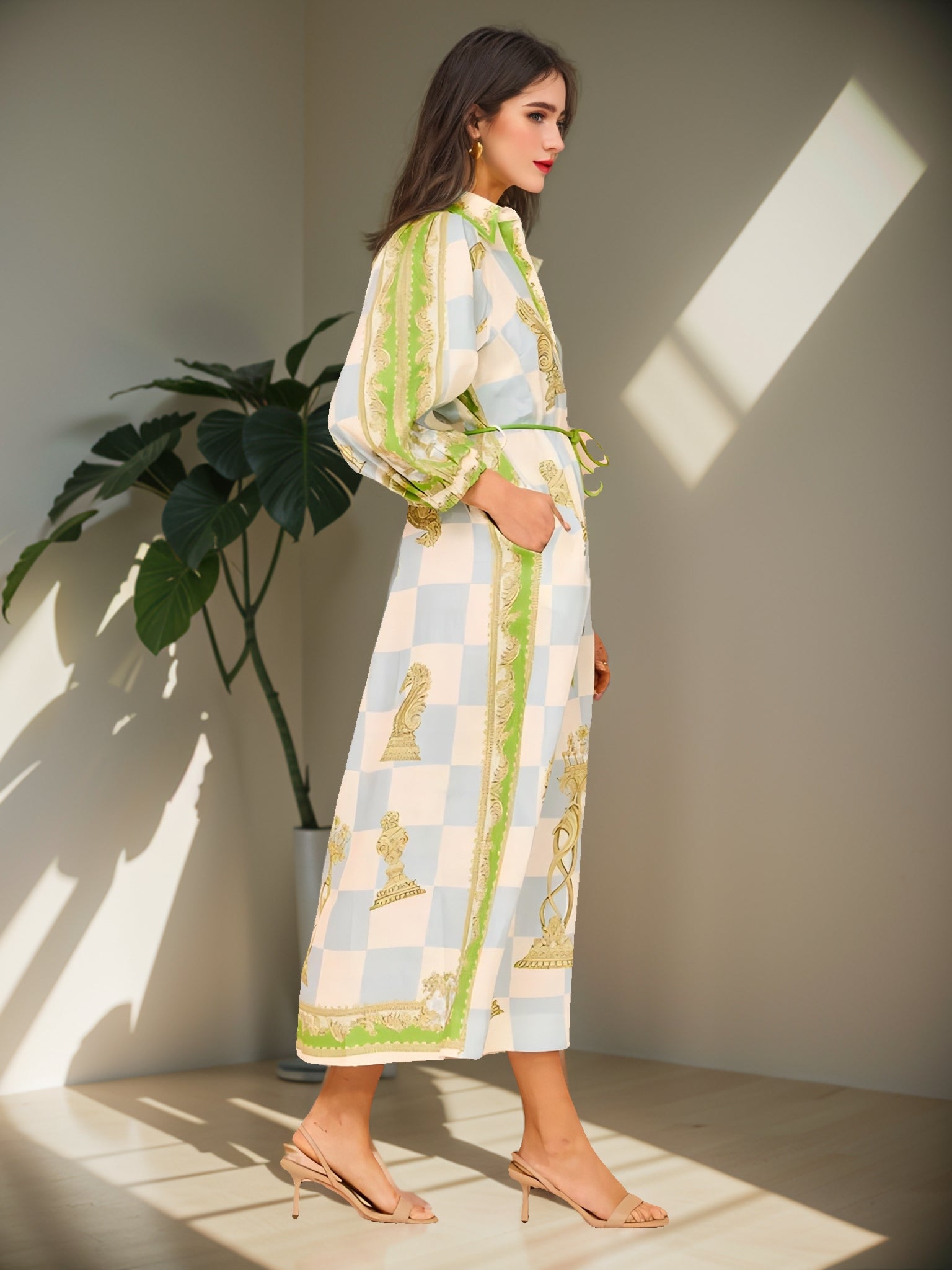 Graphic Print Belted Maxi Dress