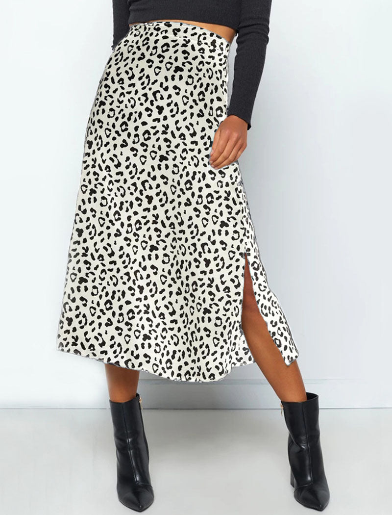 Animal Print Midi Skirt with Side Slit