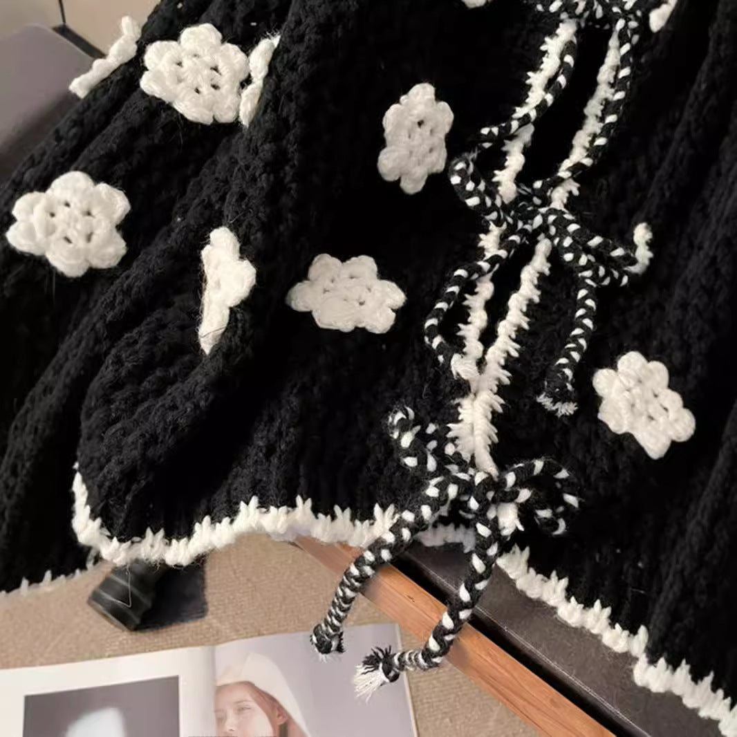 Crocheted Floral Tie-Front Cardigan