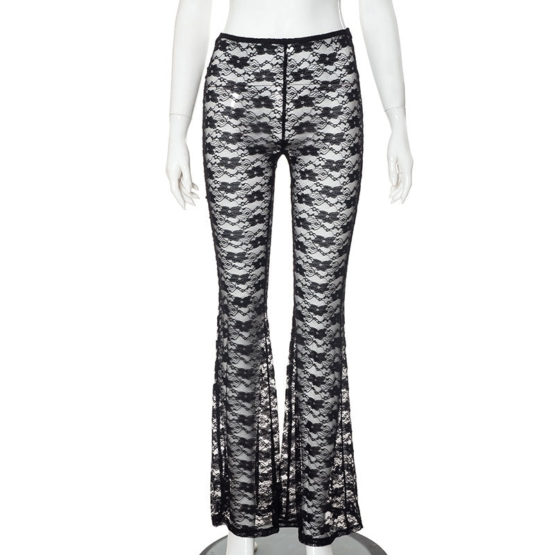 Sheer Lace Bell-Bottom Pants