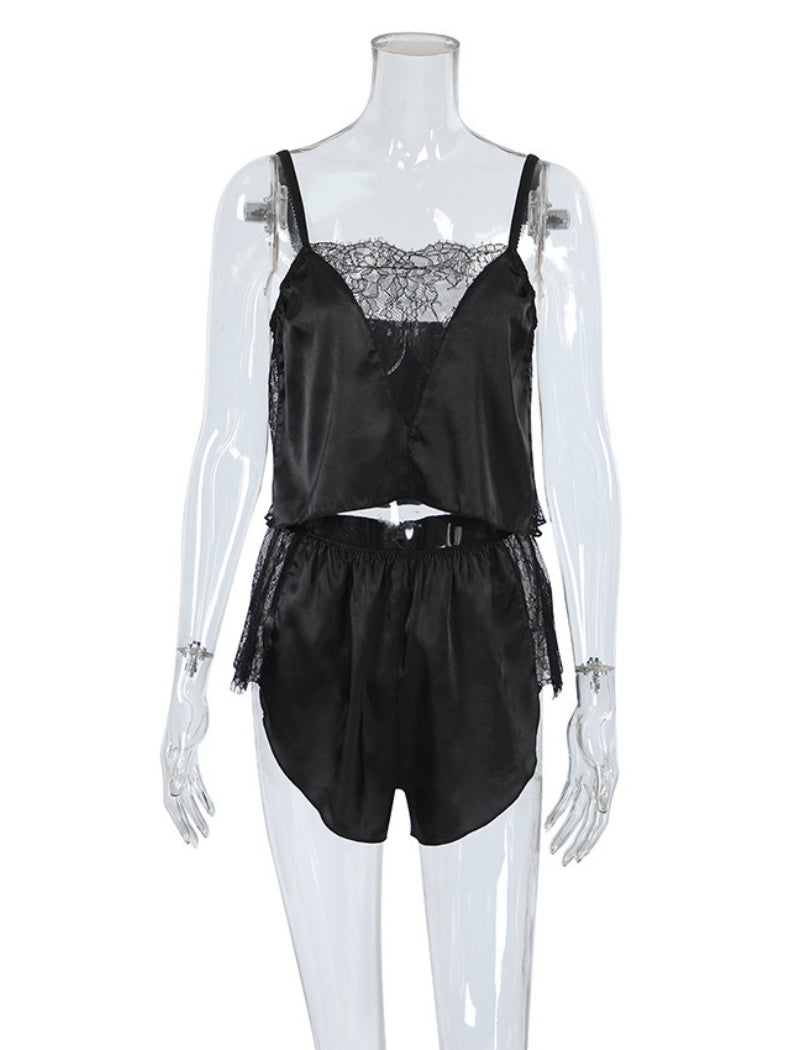 Lace-Trim Satin Cami and Shorts Sleep Set