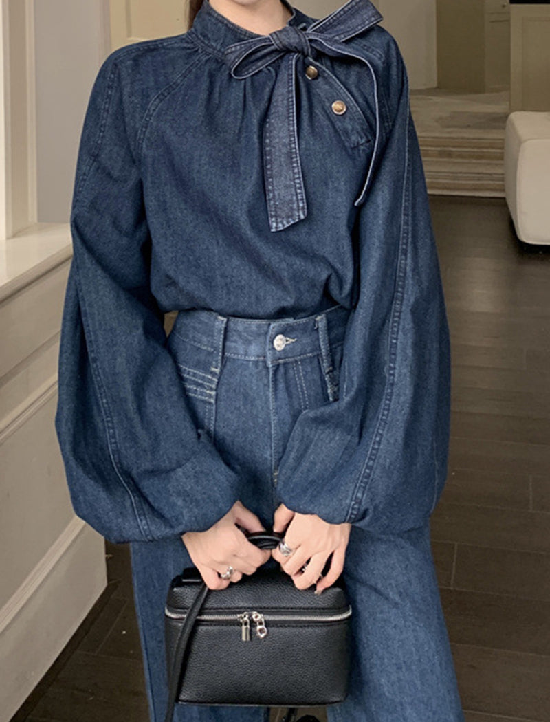 Wide-Leg High-Waist Denim Pants