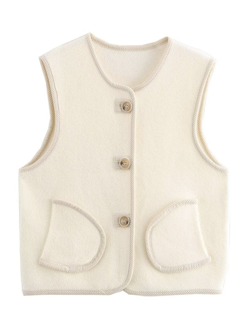 Fleece Button-Up Vest with Pockets