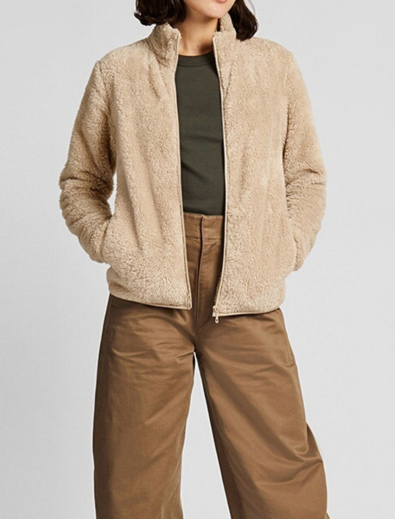 Fleece Zip-Up Jacket with Stand Collar