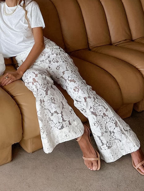 High-Rise Sheer Lace Flare Pants