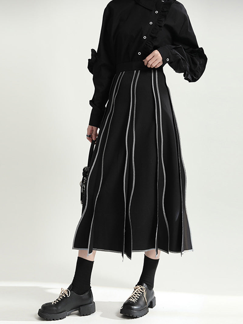 High-Waisted Stripe Midi Skirt