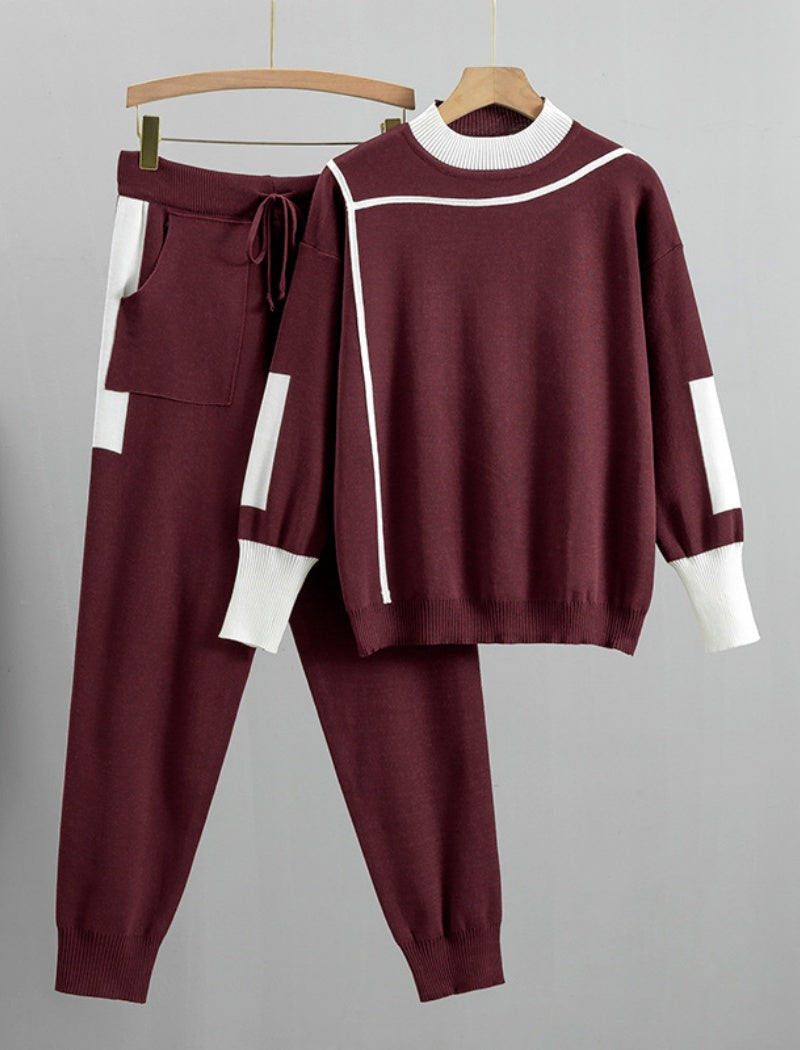 Two-Piece Knit Lounge Set with Contrast Trim