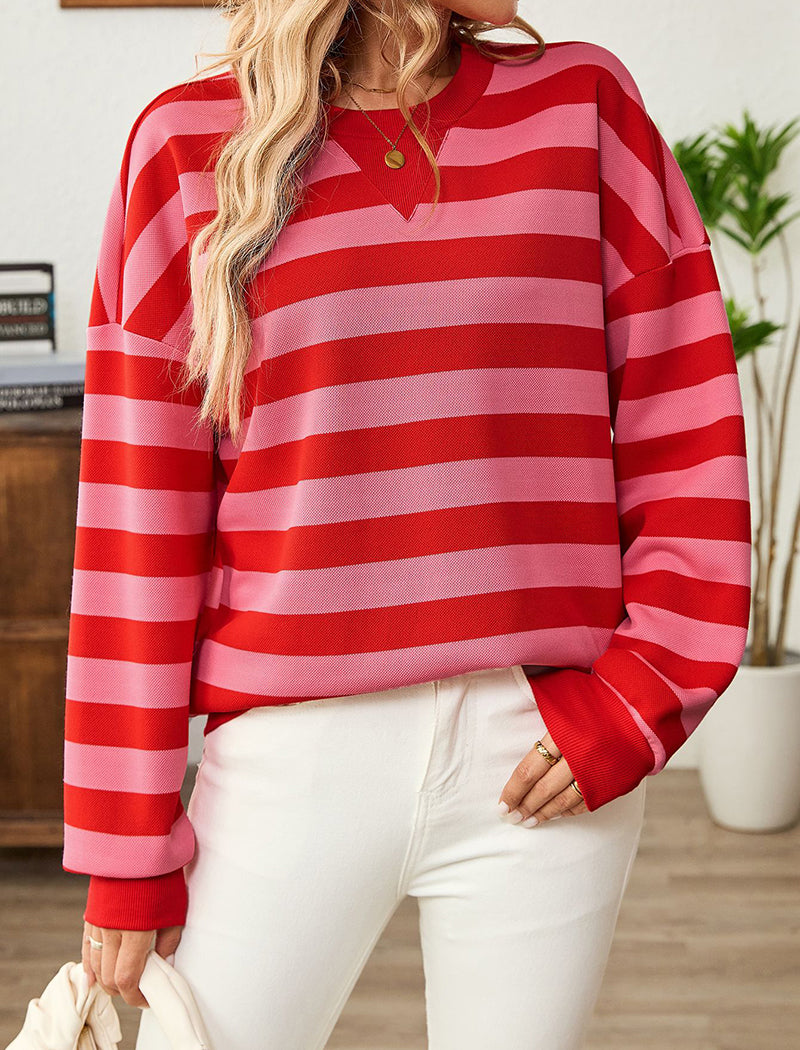 Striped Loose Round Neck Long Sleeve Top