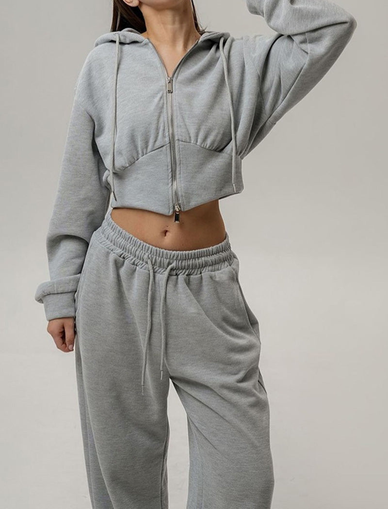 Cropped Zip-Up Hoodie and Joggers Set