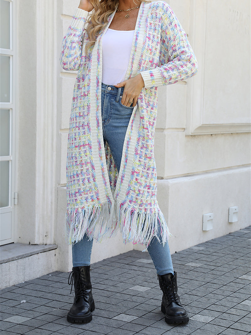 Fringe Longline Open-Front Cardigan