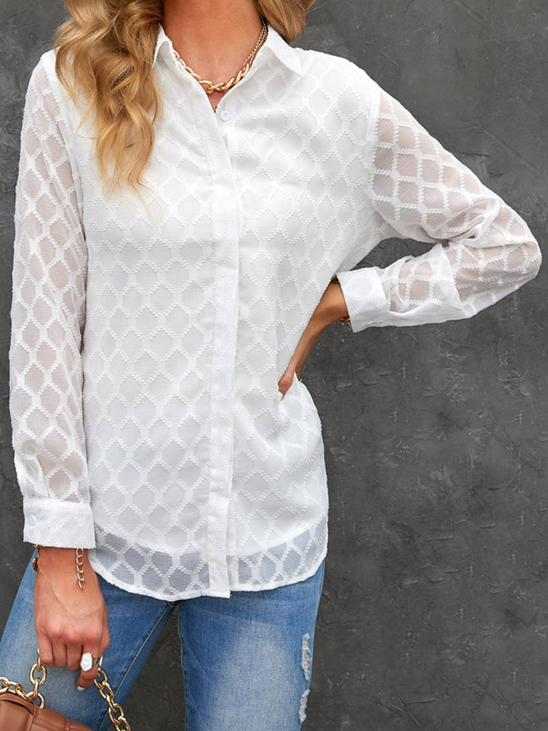 Sheer Textured Button-Up Blouse