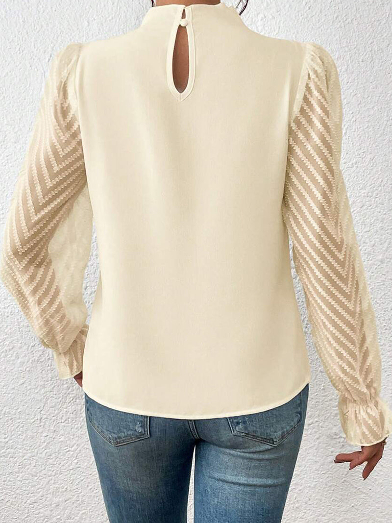 Solid Sheer Sleeve Blouse