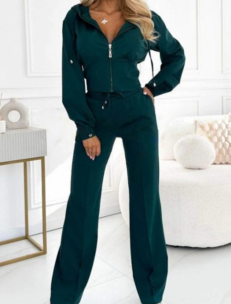 Hooded Zip-up Jacket with Fitted Bottom Set