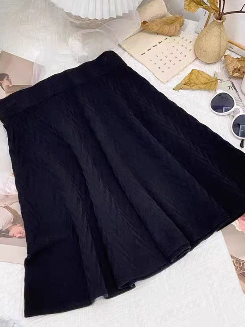 Solid Ribbed A-Line Skirt
