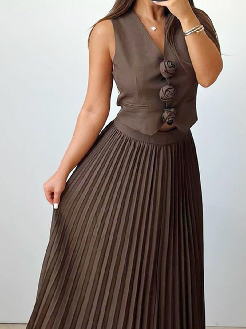 Fitted Vest and Pleated Mini Skirt Set