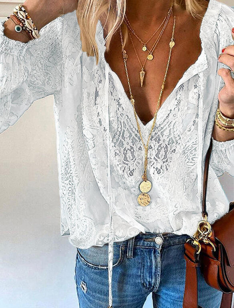 V-Neck Lace Blouse
